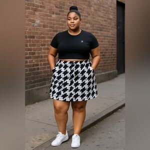 Adidas Ivy Park Houndstooth Skirt 2X Black White Snap Button Retro Streetwear B